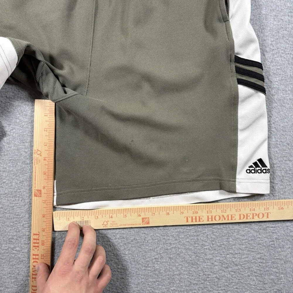 Vtg 90s Adidas Shorts Mens Large Olive Green Cream Mesh 3 Stripe Athletic Baggy